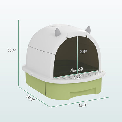 Covered Cat Litter Box with Lid, Scoop, Deodorizing Bags for Odor Control, Privacy, Easy to Clean, Green