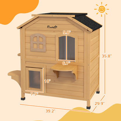 2-Story Cat House Outdoor, Weatherproof Wooden Cat Enclosure for Feral Cats with Escape Door, Openable Roof, Jumping...