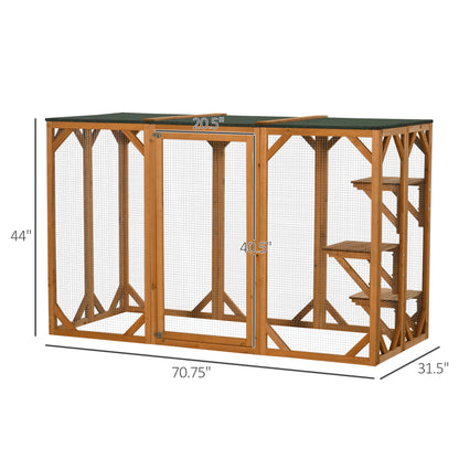Outdoor Cat House, Catio Wooden Feral Cat Shelter, Cat Cage with Platforms, Large Enter Door, Weather Protection...