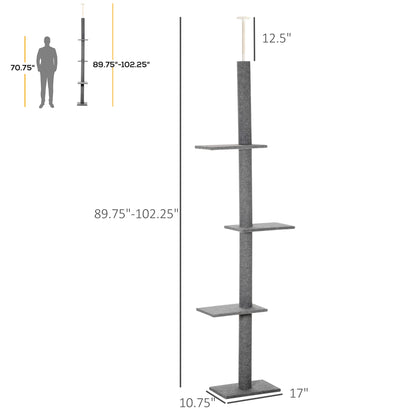 Floor-to-Ceiling Cat Tree Cat Climbing Tower with Sisal-Covered Scratching Posts Natural Cat Activity Center for kittens Cat tower furniture, Gray