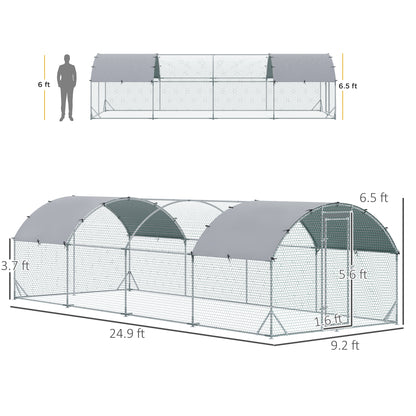 Large Metal Chicken Coop with Waterproof and Anti-UV Cover for Yard, Outdoor, Duck, Rabbit, 9.2 x 24.9 x 6.5