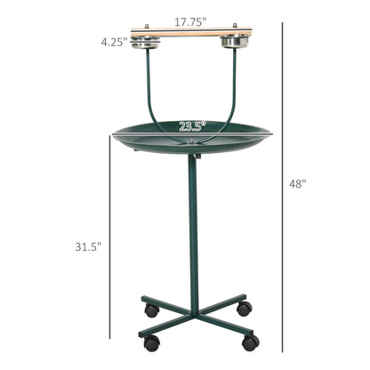 48" Rolling T-Stand, Parrot Stand, Bird Training Activity Playground with Wheels and Perch, , Bird Play Perch, Green