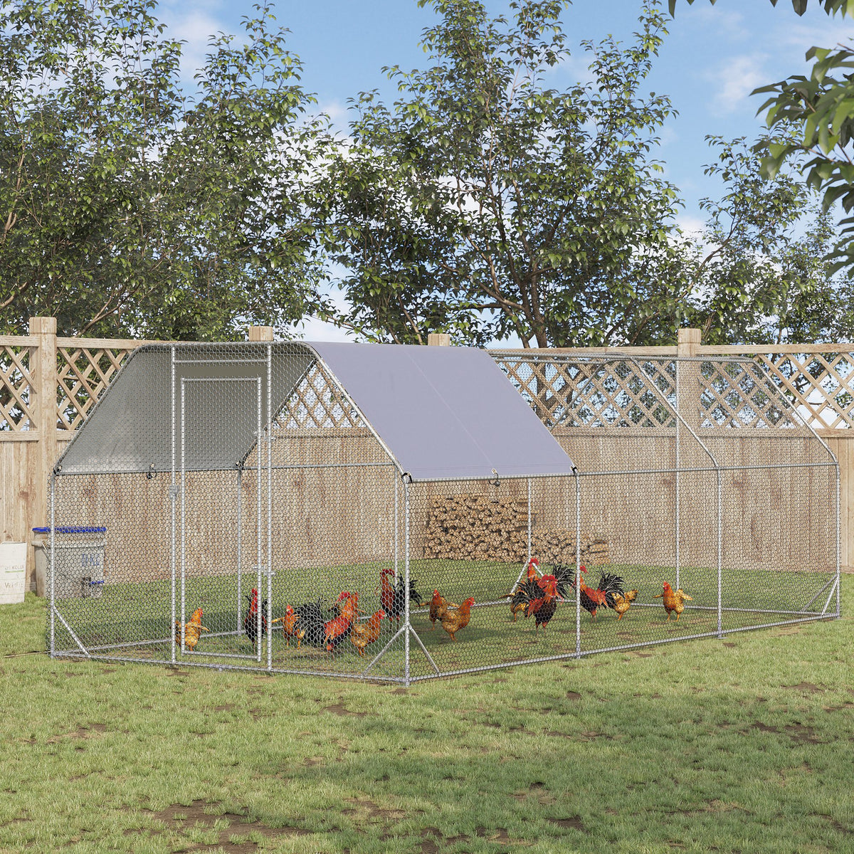 9.2 x 18.7 x 6.4 Large Chicken Coop Metal Chicken Run with Waterproof and Anti-UV Cover, Flat Shaped Walk in Fence Cage Hen House for Outdoor and Yard Farm Use, 1" Tube Diameter