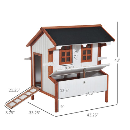 47" Chicken Coop, Wooden Chicken House Raised Rabbit Hutch with Waterproof Roof, Nesting Box and Handles for 3-5 Hens, Poultry Cage Portable Hen Pen for Backyard