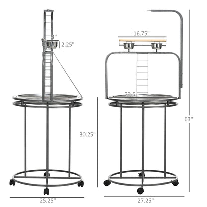Parrot Stand Large Bird Perch Stand with Toy Hook & 3 Ladders, Parrot Perch, Bird Wooden Stand, Gray