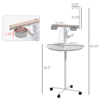 Bird Stand with Wheels, Perches, Feed Bowls, Round Tray for Parrot