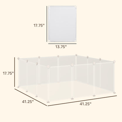 Pet Playpen DIY Small Animal Cage Open Enclosure Portable Plastic Fence 12 Panels for Guinea Pig Hedgehog White, 18" x 14"
