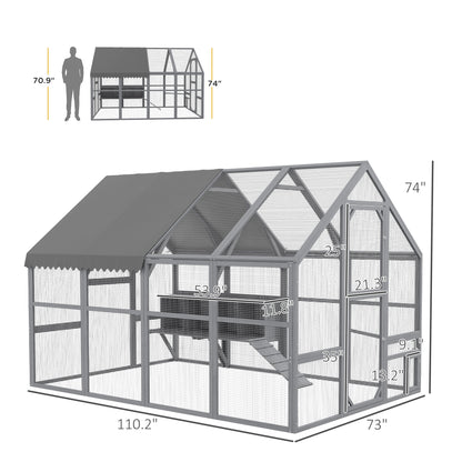 9 x 6 x 6 Large Chicken Coop with Nesting Box, Water-Resistant and Anti-UV Cover for 8-12 Chickens, Gray