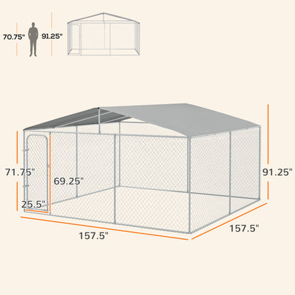 Dog Kennel Outdoor Dog Run w/ Canopy, 13 x 13 x 7.5