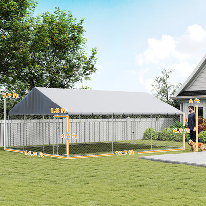 Heavy Duty Outdoor Dog Kennel with Waterproof Roof, 2 Secure Latches, Chain Link Dog Run for Backyard, 20 x 15 x 8