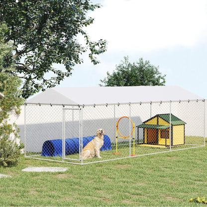 20 x 7.5 x 6.5 Dog Kennel Outdoor for Small Medium Large Dogs with Waterproof Roof, Silver