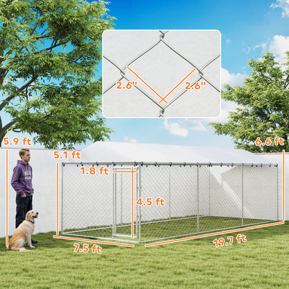 20 x 7.5 x 6.5 Dog Kennel Outdoor for Small Medium Large Dogs with Waterproof Roof, Silver