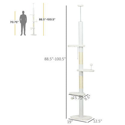 8.4 Floor to Ceiling Cat Tree, Adjustable Height, White