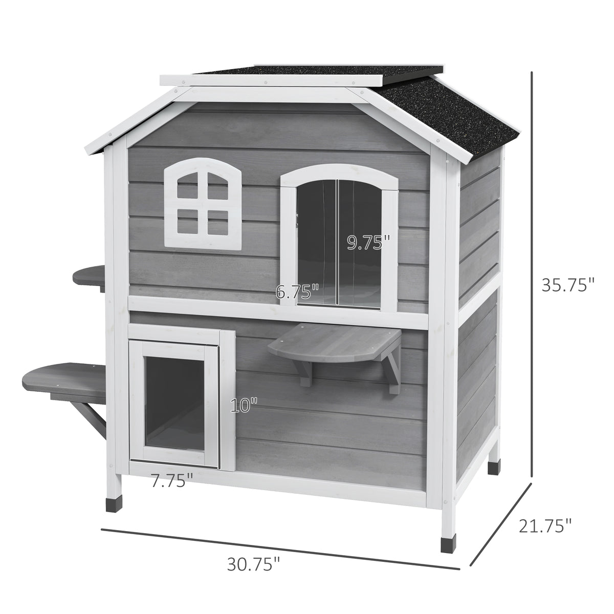 2-Story Cat House Outdoor, Weatherproof Wooden Cat Enclosure for Feral Cats with Escape Door, Openable Roof, Jumping...