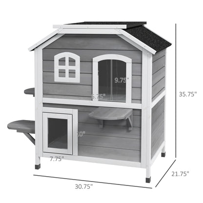 2-Story Cat House Outdoor, Weatherproof Wooden Cat Enclosure for Feral Cats with Escape Door, Openable Roof, Jumping...
