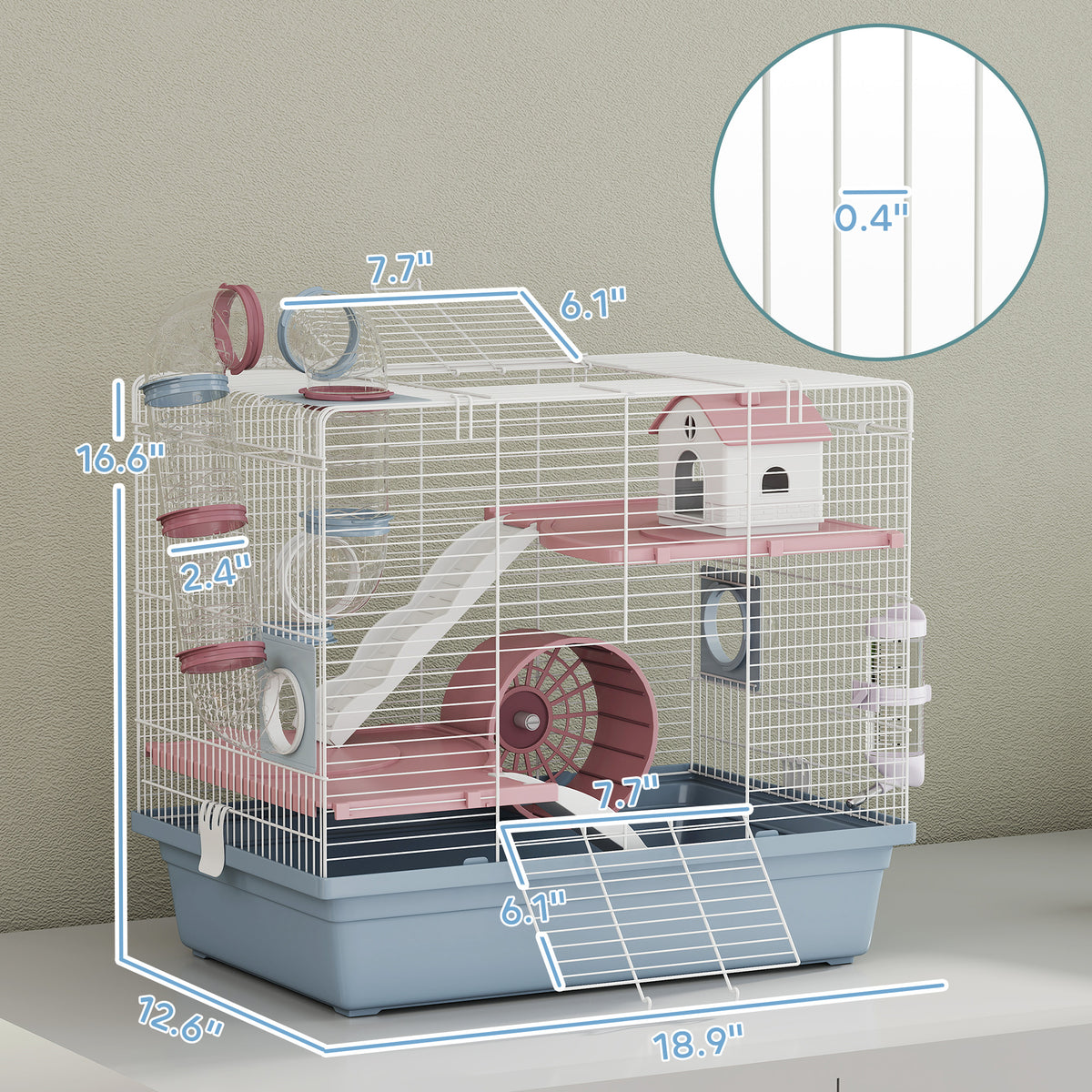 Hamster Cage, 3-Tier Small Animal Cage with Exercise Wheel, Food Bowl, Water Bottle, House, Tunnels, Ramps