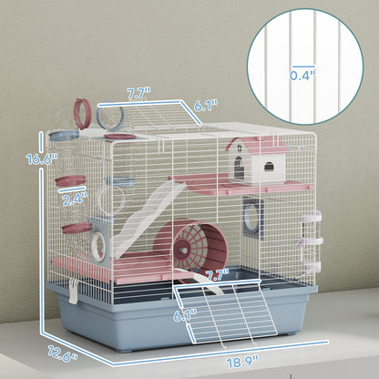Hamster Cage, 3-Tier Small Animal Cage with Exercise Wheel, Food Bowl, Water Bottle, House, Tunnels, Ramps