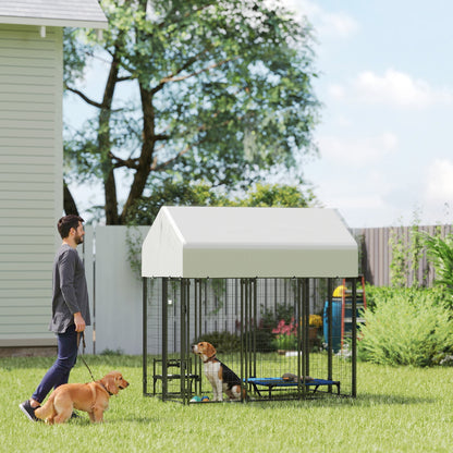 Outdoor Dog Kennel with Roof, 6 x 4 x 6 Heavy Duty Welded Wire Dog Playpen Enclosure with Escape-proof Lock