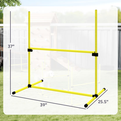 4 Piece Dog Agility Set with Adjustable Height Jump Bars, Carry Bag, Displacing Top Bar, Yellow Yellow