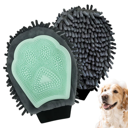 Green Double-Sided Dog Bath Glove Dog Washing Glove for Dogs&cats Massage Dog Brush Glove, Chenille Absorbent Pet...
