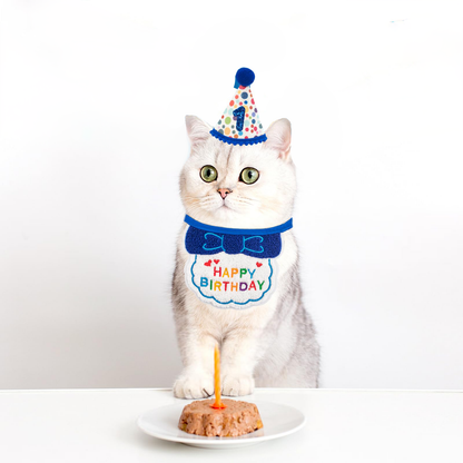 Cat Birthday Party Supplies, Blue Cat Kitten Birthday Bandana with Number Hat, Cat Birthday Decorations Banner Boy,...