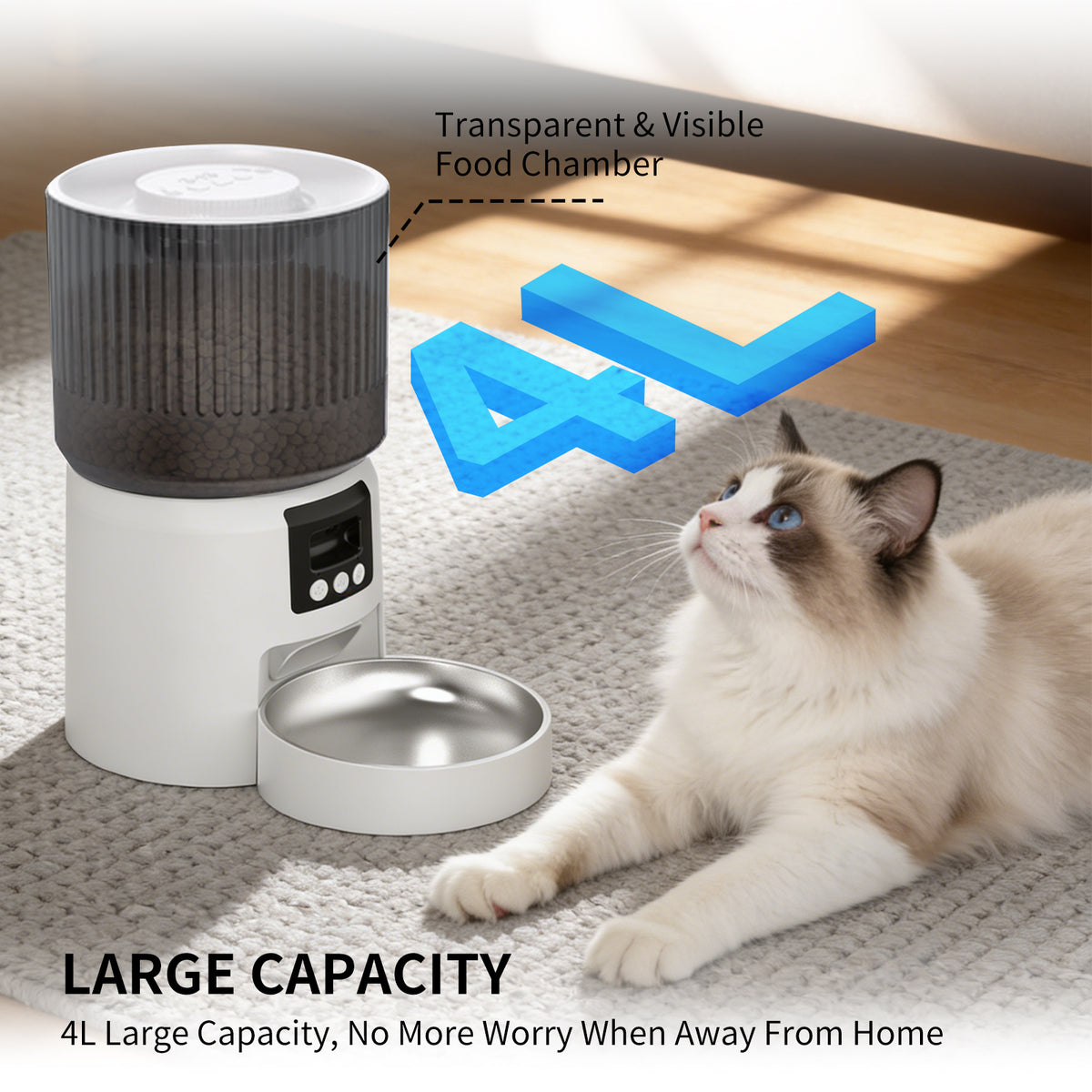 4L Smart Automatic Pet Feeder With Camera, App Live Video & Timed Feeding Schedule, Food Dispenser For Cats & Small Dogs