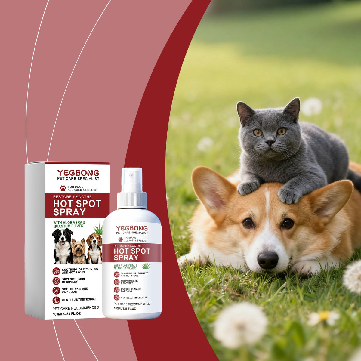 Yegbong Pet Skin Spray Gentle Care For Cats And Dogs' Skin, Comfortable And Convenient For Daily Cleaning And Care