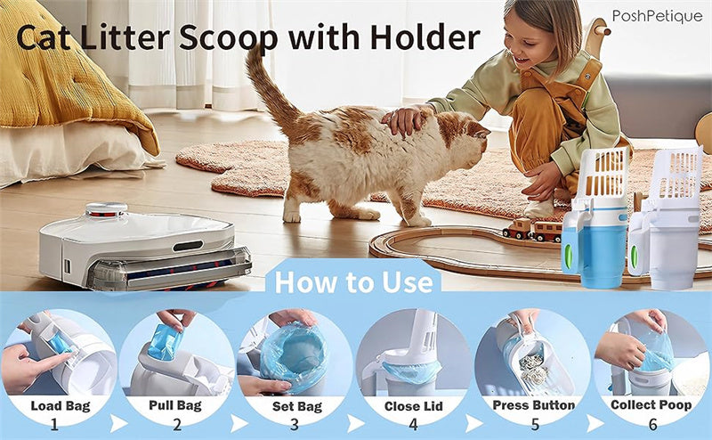 Upgrade Widen Cat Litter Shovel Scoop With Refill Bags Large Cat Litter Box Self Cleaning Cat Waste Bin System Pet Supplies Pet Products