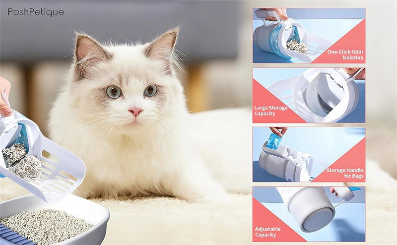 Upgrade Widen Cat Litter Shovel Scoop With Refill Bags Large Cat Litter Box Self Cleaning Cat Waste Bin System Pet Supplies Pet Products