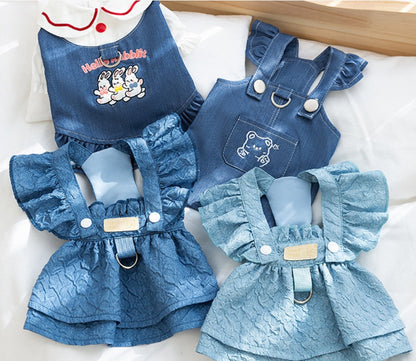 Dog Cat Classic Denim Clothes And Dresses Puppy Anti-lint Summer Thin Bichon Pet Clothing Small Dog