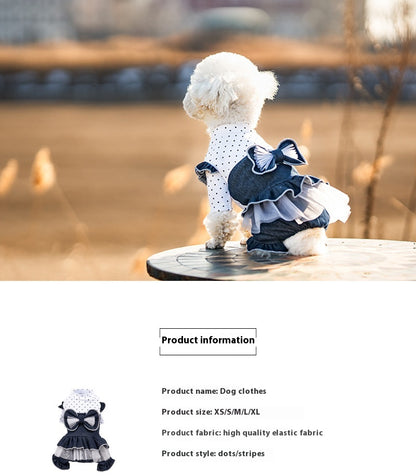 Pet Spring And Summer Thin New Denim Bow Princess Mesh Pettiskirt