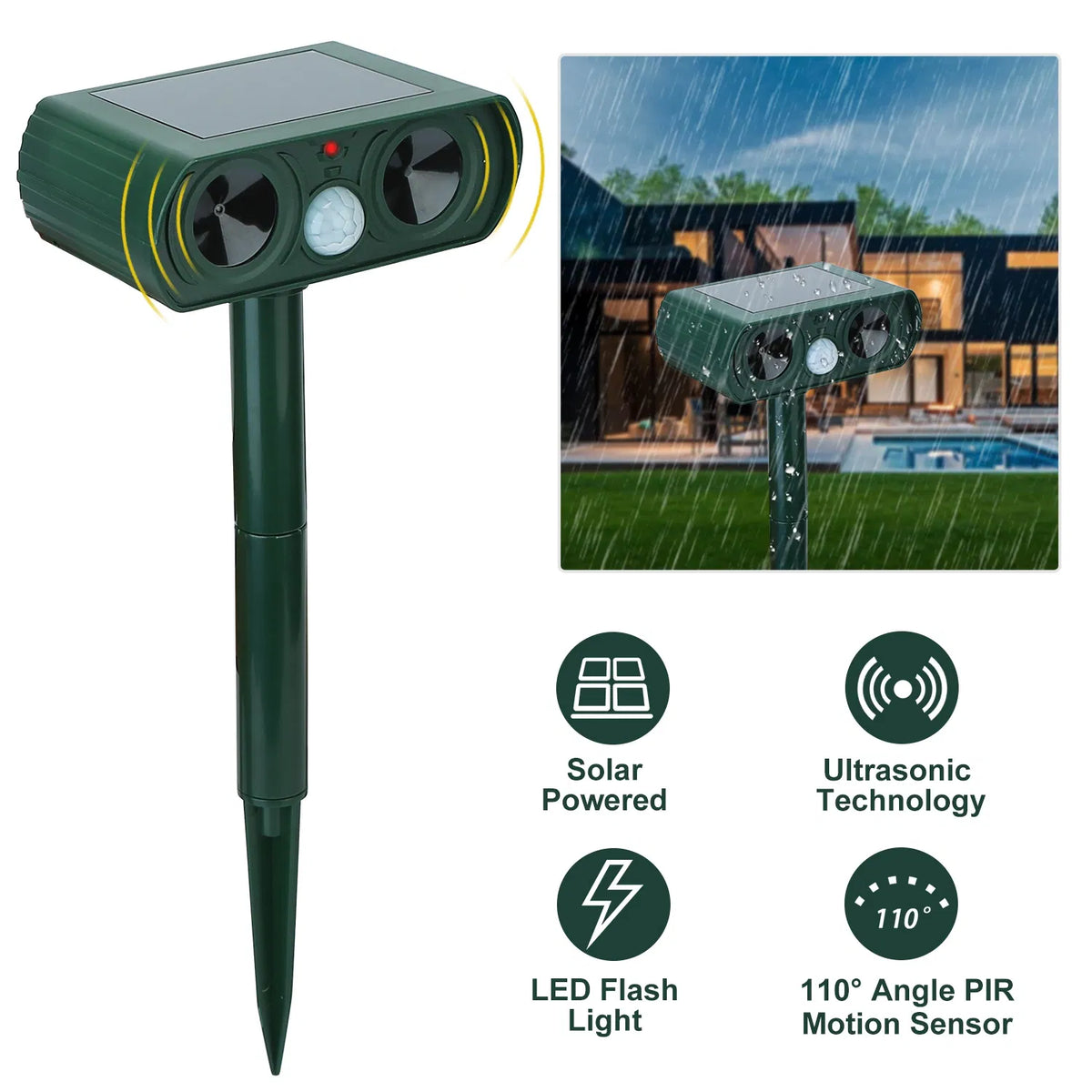 Ultrasonic Animal Repeller Solar Powered Motion Sensor Repellent IPX4 Waterproof Outdoor for Farm Garden Yard...