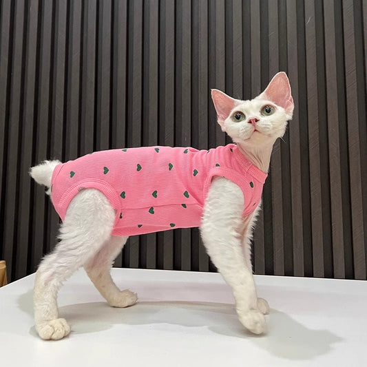 Sphynx Cat Summer Four Legged Sleeveless Shirt Heart Pattern