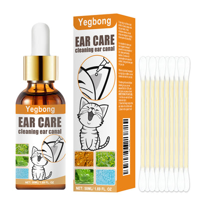 Yegbong Pet Ear Cleansing Liquid Cat And Dog Ear Mite Removal Cleaning Ear Drops For Cleaning Ear Canals And Deodorizing With Cotton Swabs