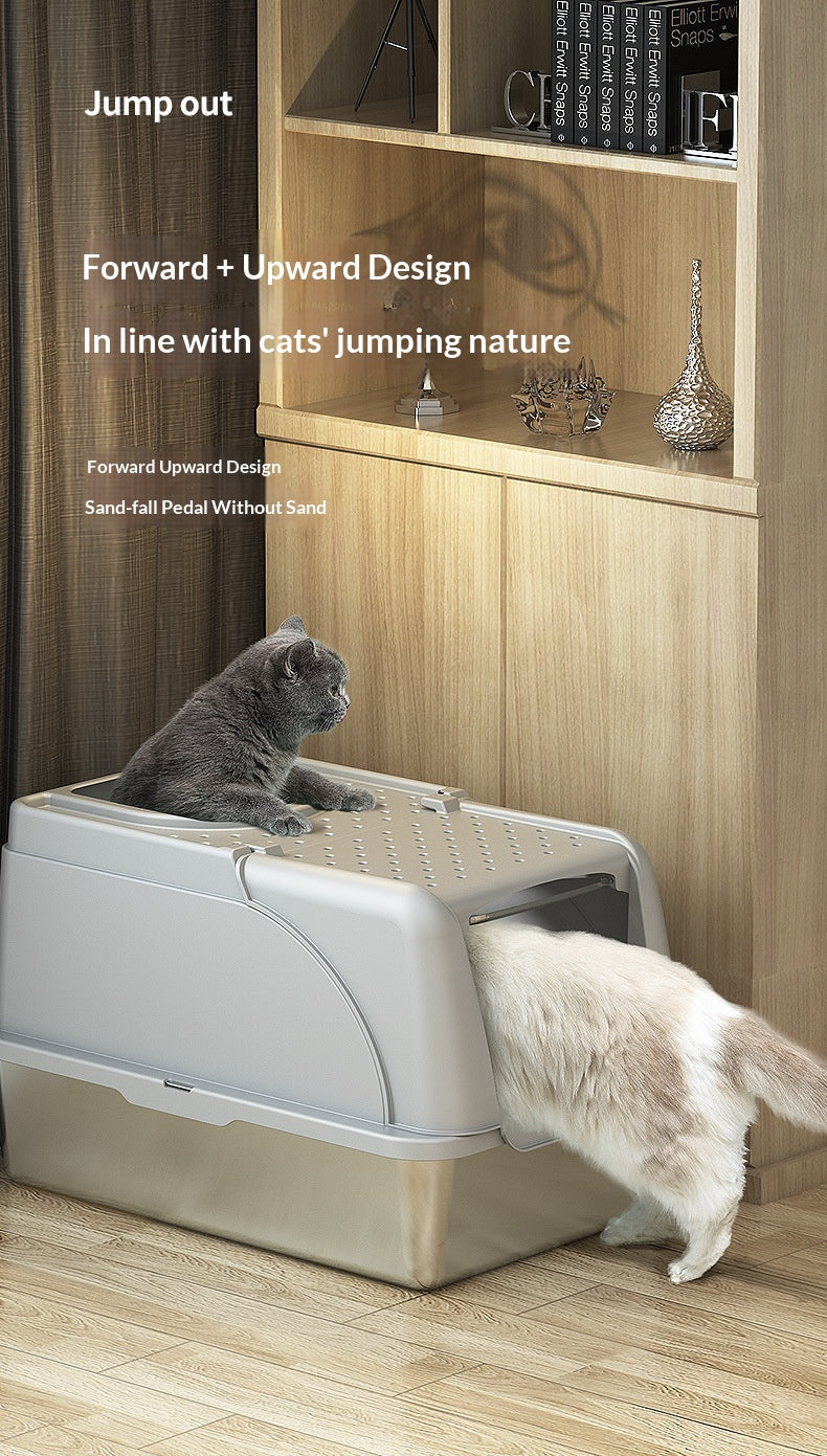 Stainless Steel Fully Enclosed Cat Litter Box Extra-Large Splash-Proof Flip-Top Design Odor-Control Cat Toilet