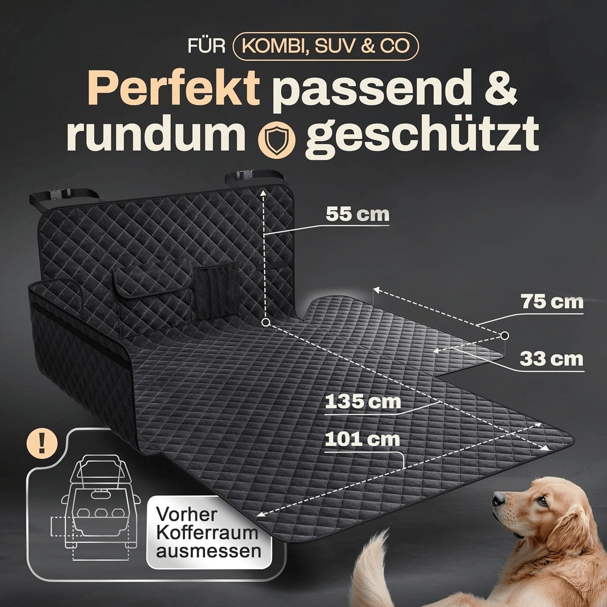 1 Car Pet Mat, Trunk Protector For Dogs, Black Dog Mat With Storage Space And Side Protection, Universal Trunk Mat For Dogs