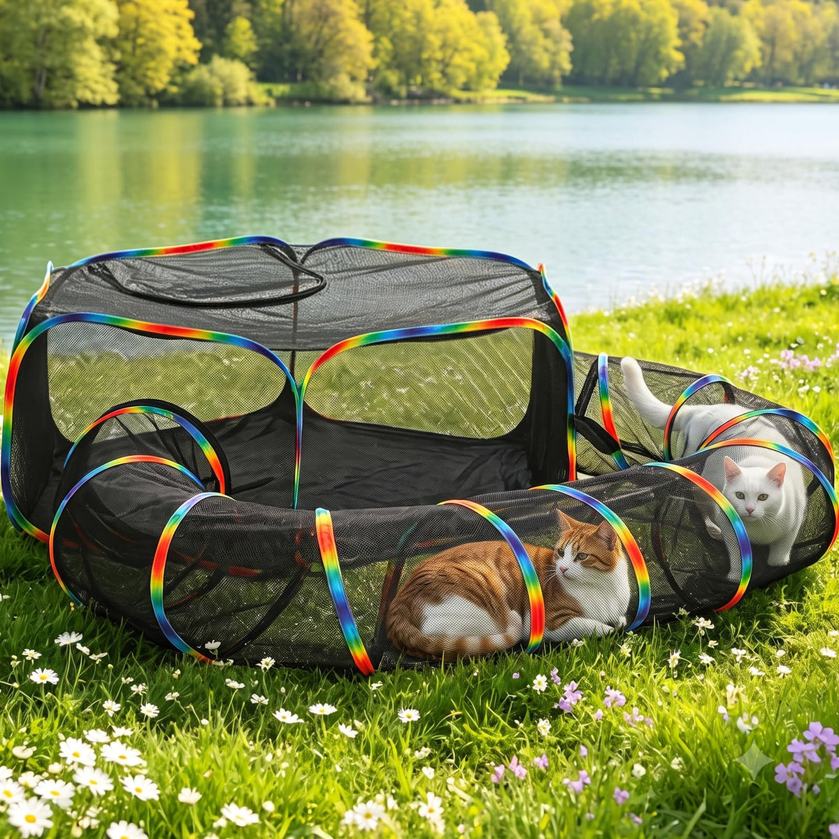 Outdoor Cat Tunnel Portable Catio 2 In 1 Cat Tent & Play Tunnel  Large Collapsible Cat Enclosure With Breathable Mesh Offers Full Visibility, Folds Compact For Travel, Fits Cats & Small Pets