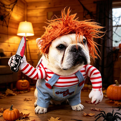 Dog Halloween Costumes, Funny Dog Killer Doll Costume With Wig And Knife, Adjustable Pet Halloween Cosplay Costume For Small Medium Large X-Large Dogs