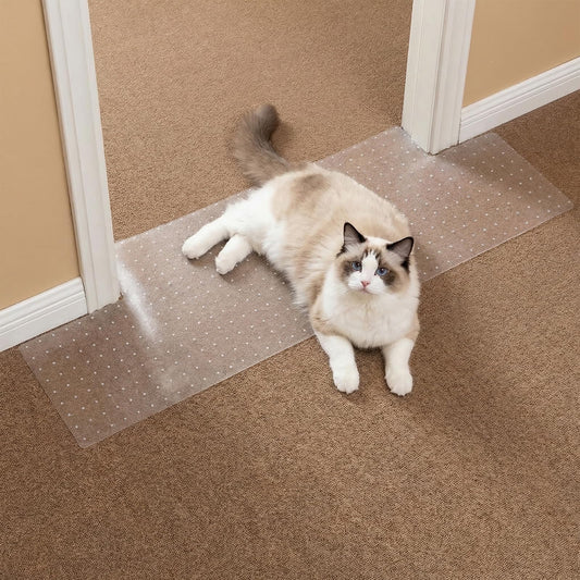 Carpet Protector, Clear PVC Doorway Mat For Cats & Dogs  Heavy-duty Anti-scratch Threshold Guard, Non-slip, Easy-trim, Recyclable PVC, Fits 27.5in-35.9in Doors, Stops Pet Claw Damage