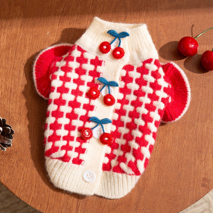 Cute Cherry Small Dog Sweater Soft Girl Dog Cardigan Clothes Turtleneck Warm Pet Puppy Knitted Pullover Princess...