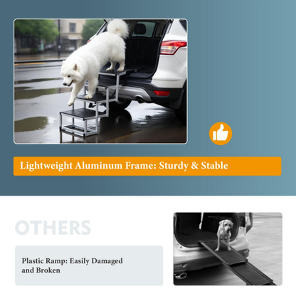 Foldable Dog Ramp For Cars, SUVs, Trucks, Portable Pet Dog Stairs For Large Dogs With Non-Slip Surface & Reinforced Design, Lightweight Yet Sturdy Supports Up To 250lbs