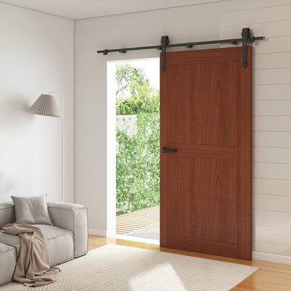 6FT Barn Door Hardware Kit Heavy Duty Sliding Door Track Kit With Floor Guide For Interior Exterior Fit 30-32in Wide Panel Sword Style J Shape Hanger