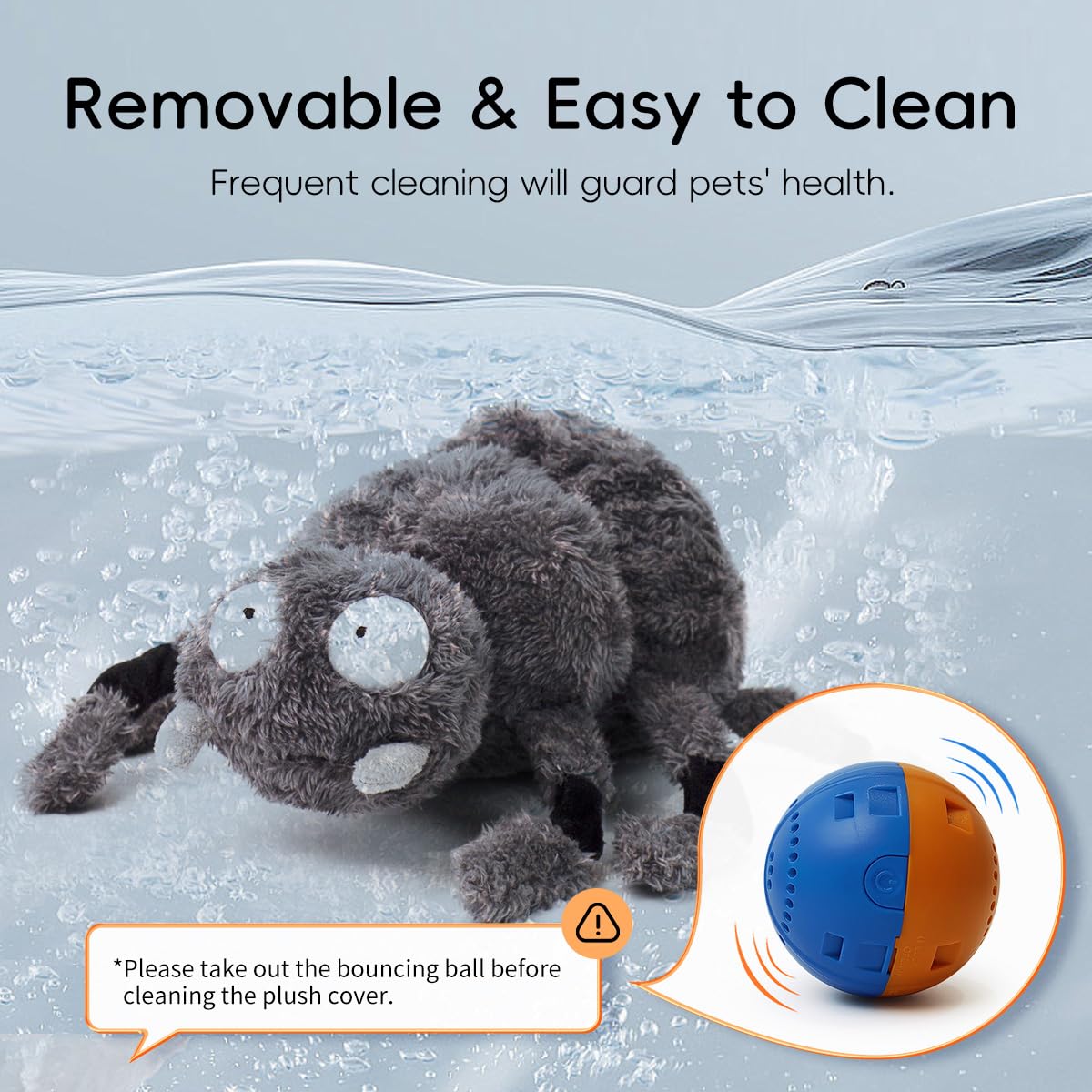 Interactive Dog Toys, Moving Squeaky Plush Dog Toy-Spider Bounce  Vibration  Sound,Touch-activated,Type-C Rechargable,Washable Plush Cover,Gentle  Average Chewer