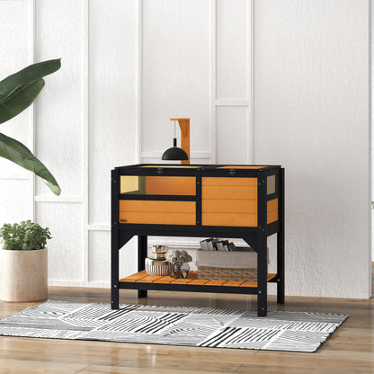 Tortoise Habitat with Shelf Storage Tortoise Gift Accessory with Weather Protection for Indoor, Yellow