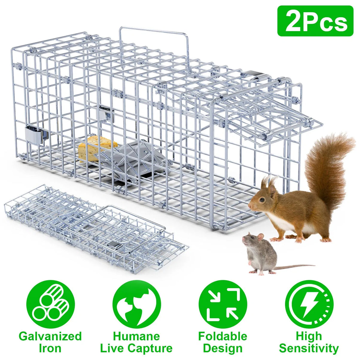 2-Pack Humane Mouse Traps – Instant-Lock One-Way Door, 2 Mm Galvanized Metal, Safe for Kids & Pets, Indoor/outdoor...