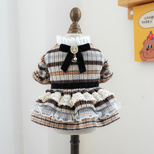 Pet Clothes Dog Cat Clothing Clothing Autumn And Winter Maillard Woolen Skirt