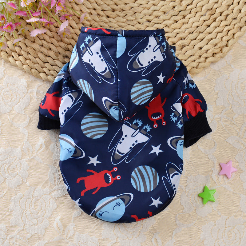 Cartoon Plus Velvet Windbreaker Small Dog Cat Clothes