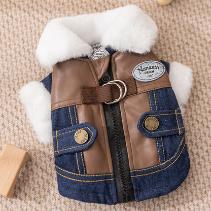 Cat Clothing for Autumn and Winter Warmth and Thickening, Small Dog Adult Kitten Winter Denim Two-Legged Cotton...