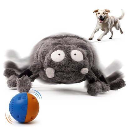 Interactive Dog Toys, Moving Squeaky Plush Dog Toy-Spider Bounce  Vibration  Sound,Touch-activated,Type-C Rechargable,Washable Plush Cover,Gentle  Average Chewer
