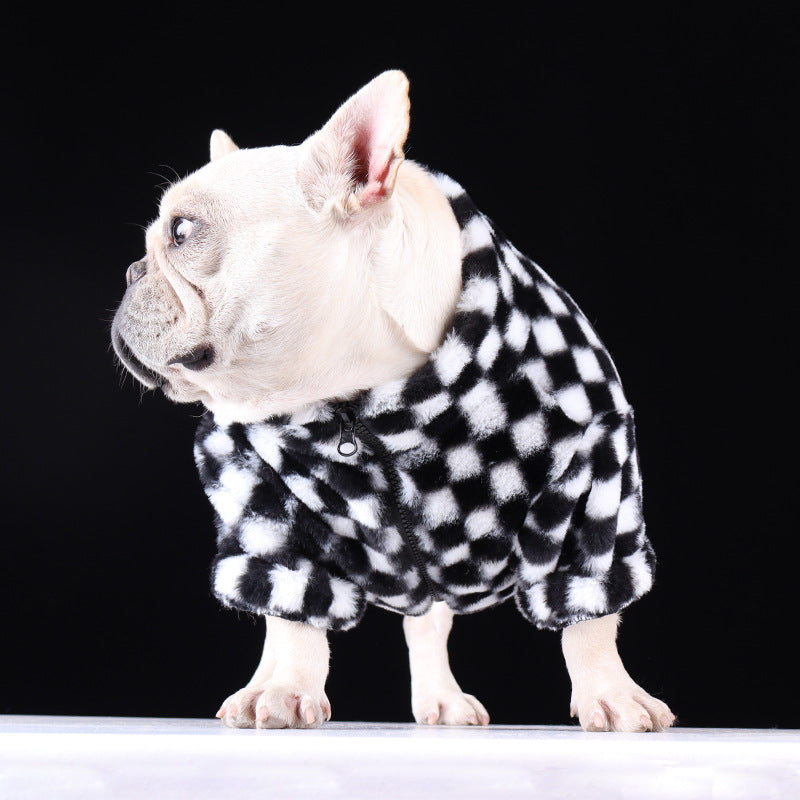 Pet Dog Checkerboard Plaid Plush Coat